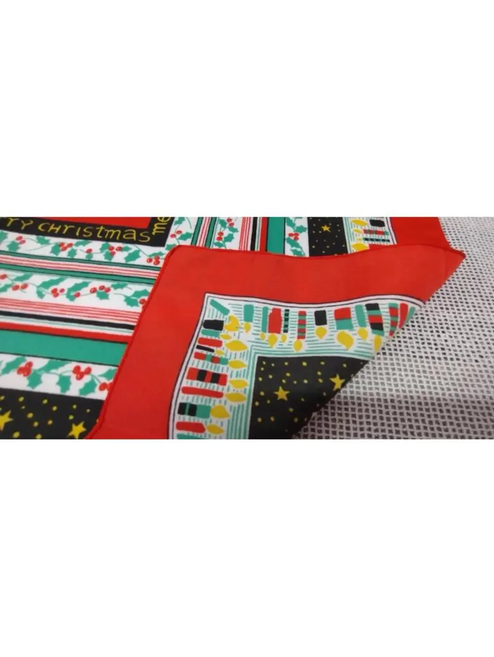 Vintage Holiday 1970s Large Scarf Menswear Italy Merry Christmas Candles Red 27